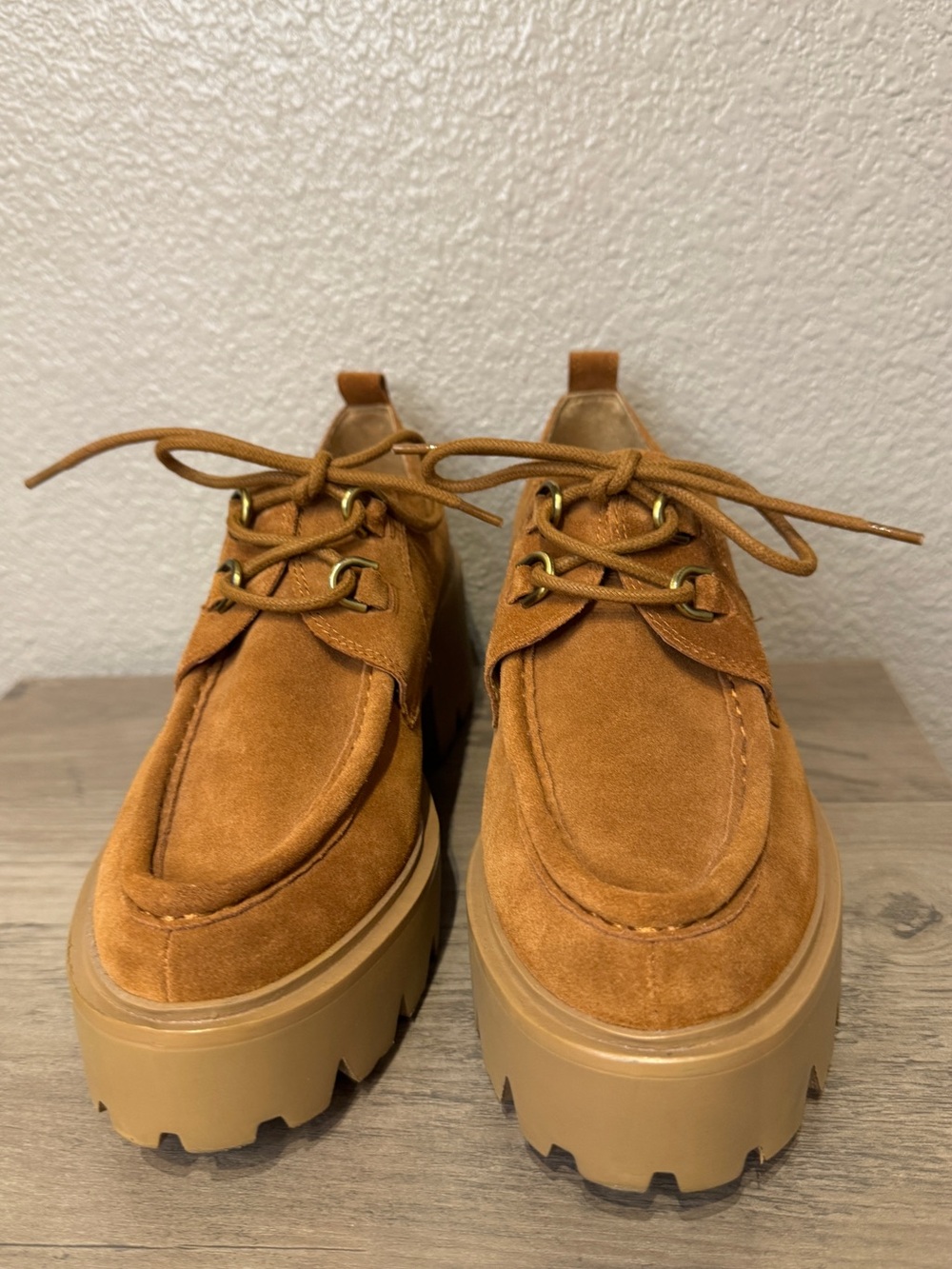 Sam Edelman Monna Cognac Suede Lug Sole Platform Oxford Shoes Size 9 - Picture 2 of 8